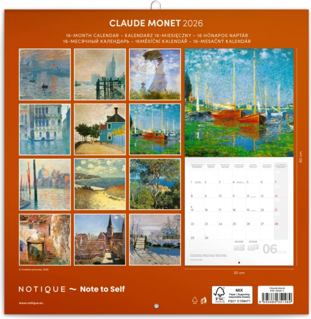 Koledar za beležke Claude Monet 2026, 30 x 30 cm