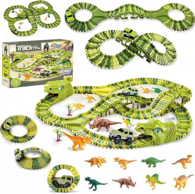 Dinozavrska dirkalna proga z avtomobilčkom in figurami