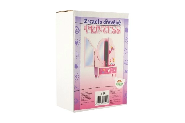Ogledalo šatulja Princess 3-delni predal les 16x25x8cm v škatli
