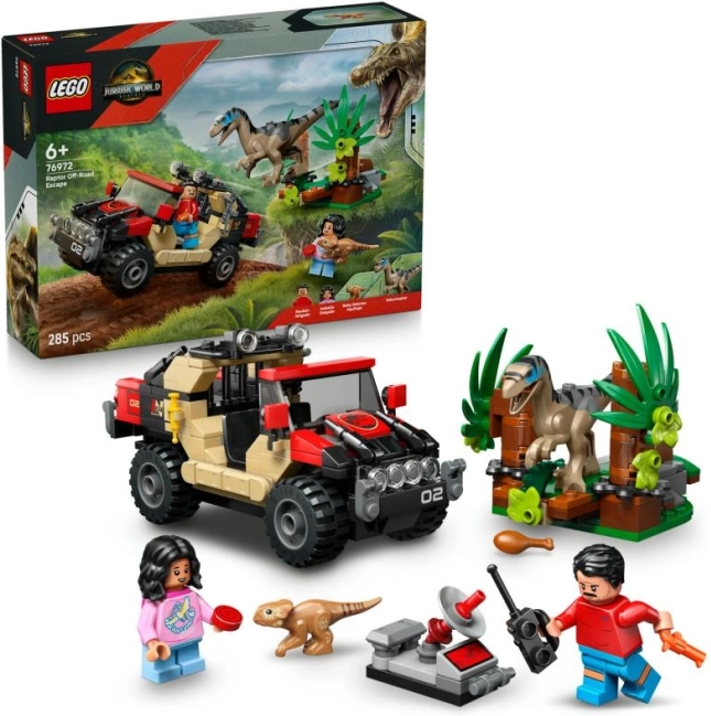 lego jurassic world – pobeg pred raptorjem v terenskem vozilu