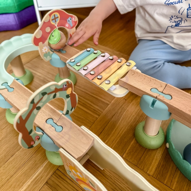 Tooky Toy Lesena Kroglična Proga z Ksilofonom 44 kos