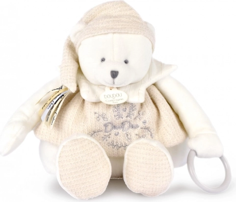 Doudou plišasti polarni medvedek s trakovi 30 cm bež