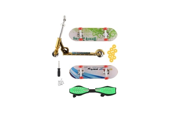 Komplet skateboard vijaki, prstna rolka, valovni deska plast z dodatki, mix vrst na kartici 16x30cm