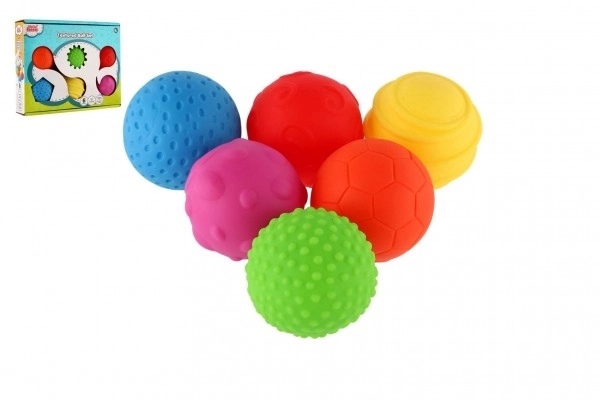 Set 6 gumijastih žogic s teksturo 6cm v škatli 6m+