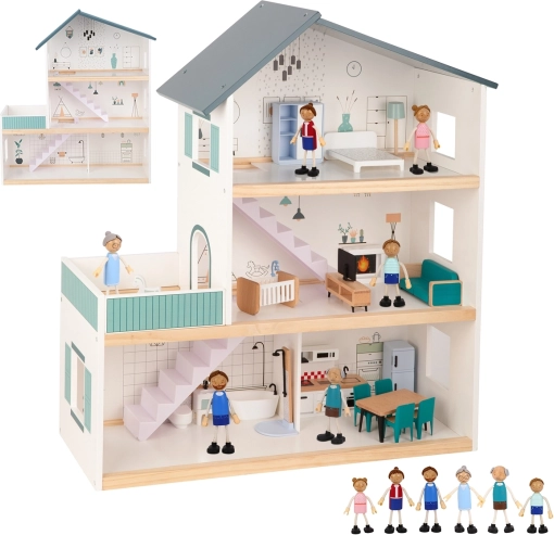 Velika lesena hiška za punčke s figuricami FSC TOOKY TOY