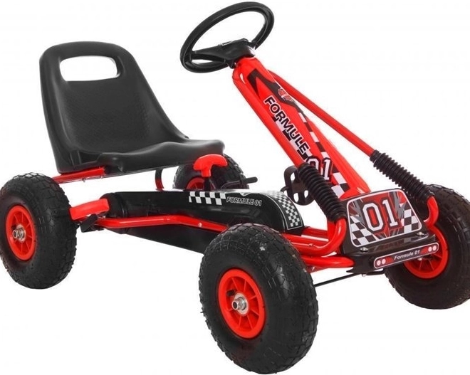 Pedalni zračni gokart + Napihljive pnevmatike + Nastavljiv sedež – Rdeča