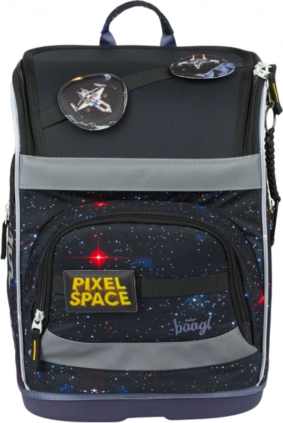 Šolski set BAAGL: Zippy Plus Pixel Space - aktovka, puščica, vrečka