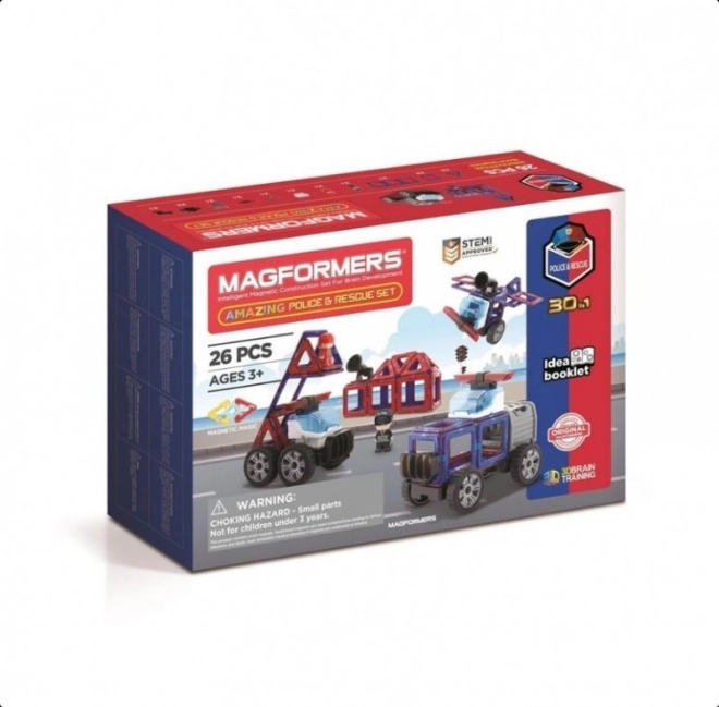 Magnetne gradbene kocke Magformers Amazing Police – policijski in reševalni set 26 delov