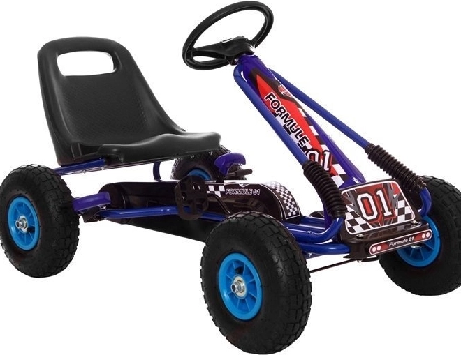 Pedalni zračni gokart + Napihljive pnevmatike + Nastavljiv sedež – Modra