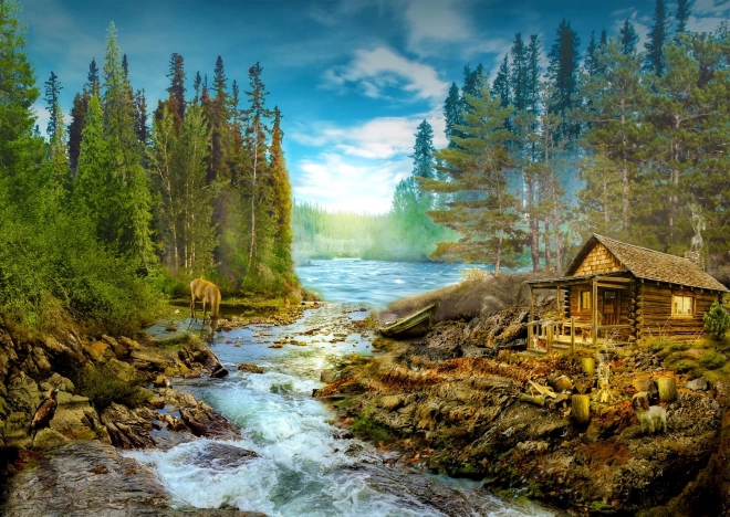Sestavljanka 1000 kosov – brunarica ob brzicah ENJOY PUZZLE