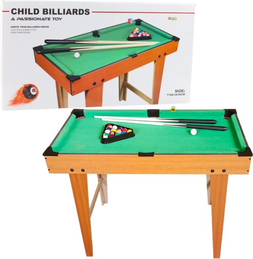 Mini lesena biljardna miza s kompletom krogel, palic, trikotnikom in kredo
