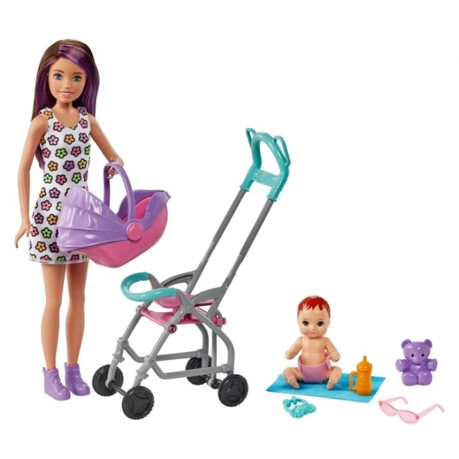Lutka Barbie Varuška Skipper Voziček + komplet za dojenčka
