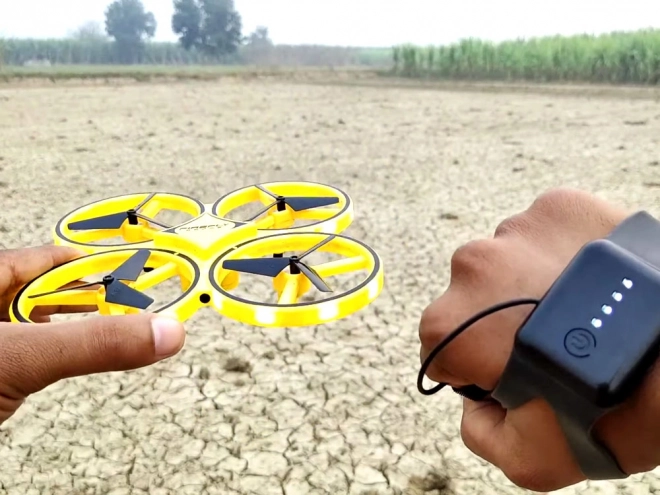Dron upravljan z gestami rok + daljinsko upravljanje Kvadrokopter RC0573 – Rumena