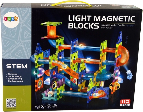 Magnetna proga za kroglice plastika 110 kosov 16 kroglic + dodatki na baterije v škatli 36x28x9cm