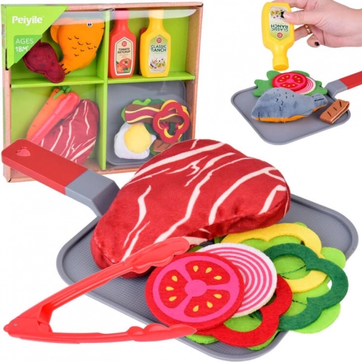 Mehka kuharska set za kuhanje – tekstilna živila s steakom, ribo in dodatki