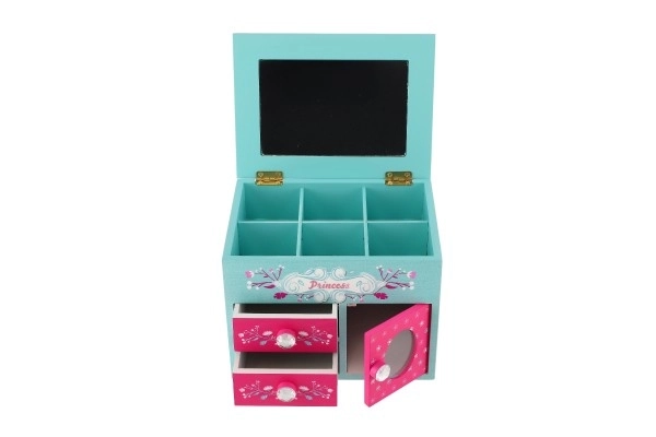 Omarica škatlica za nakit Princess 3 predali dvižen vrh z ogledalom les 16x12,5x12cm v škatli