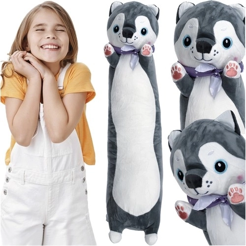 Plišasti pes husky 70 cm KRUZZEL – dolga ljubkovalna igrača in blazina