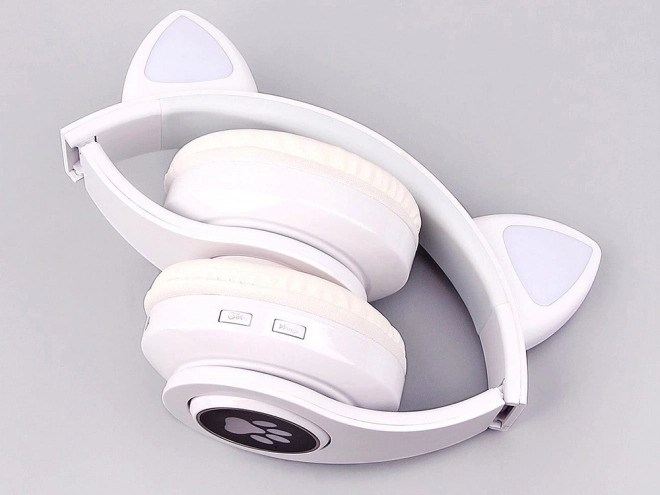 Brezžične slušalke bluetooth radio fm mp3 mačja ušesa led osvetlitev – Bele