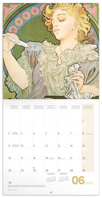 Kratki koledar Alfons Mucha 2025, 30 × 30 cm