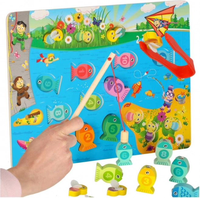 Lesena magnetna igra ribice in čebelice montessori 3v1