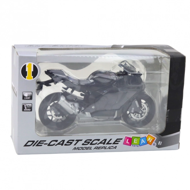 Model športnega motornega kolesa črn s kovinskimi deli 1:12