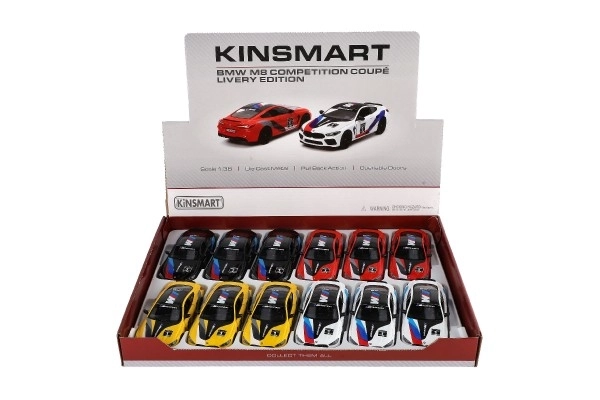 Avto Kinsmart BMW M8 Competition Coupé 1:38 kov/plast 12,5cm 4 barve na povratni pogon 12kom v škatli