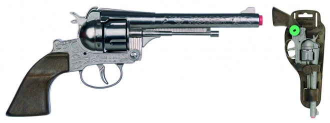 Revolver kavbojski srebrni, kovinski - 12 strelov