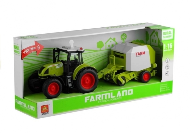 Traktor s stiskalnico za bale
