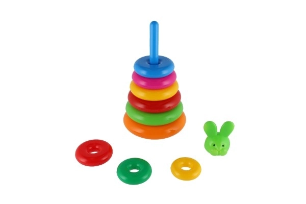 Sestavljanka piramida s plastičnimi obročki, 28 cm, 2 vrste v mrežici, 12m+