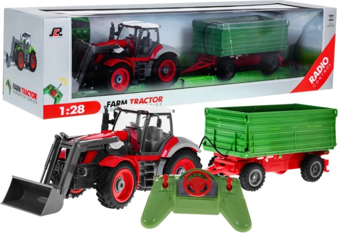 RC traktor z nakladačem in prikolico 1:28 za otroke 3+
