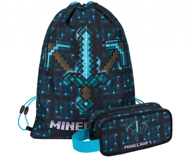 Minecraft 2 set modra sekira in meč peresnica in vrečka