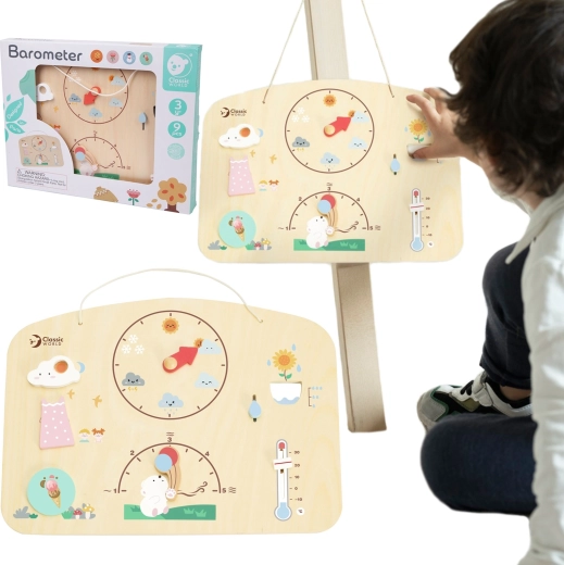 Classic World izobraževalna lesena meteorološka tabla – barometer za otroke