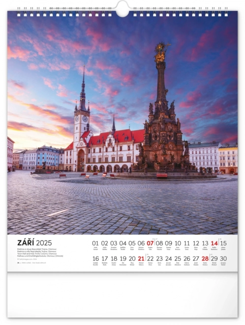 Stenski koledar NOTIQUE Češka republika 2025, 30 x 34 cm