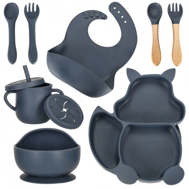 Temno modra silikonska set posode Veverica - 9 delov