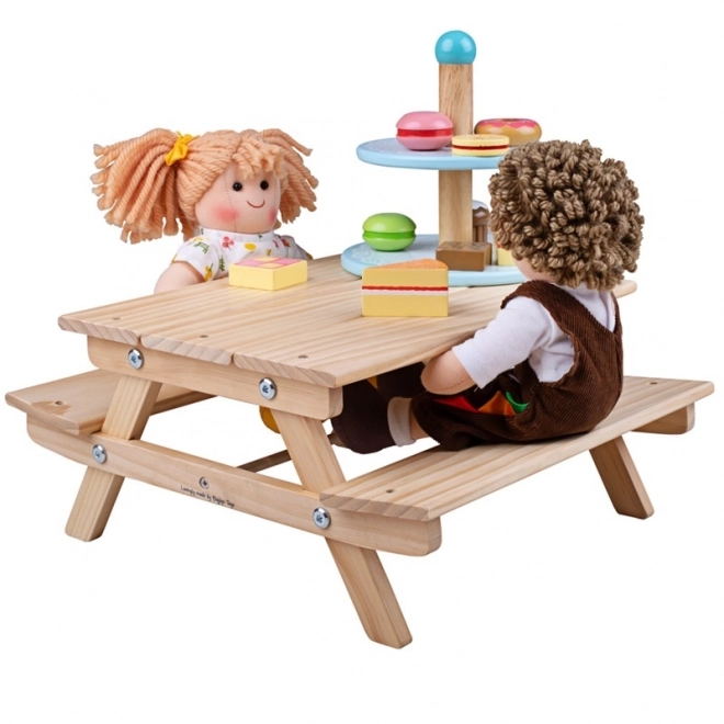 Lesena piknik klop za punčke Bigjigs Toys