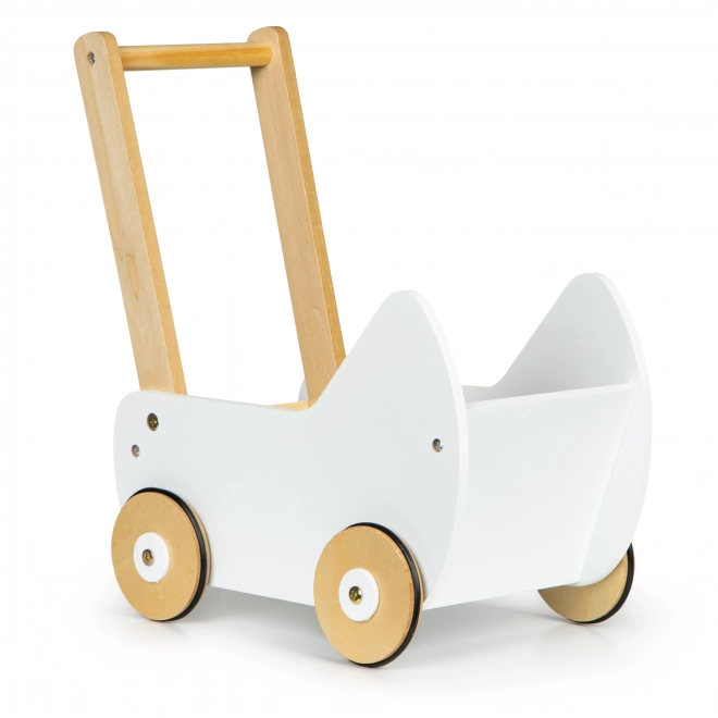 ECOTOYS Leseni voziček za lutke beli