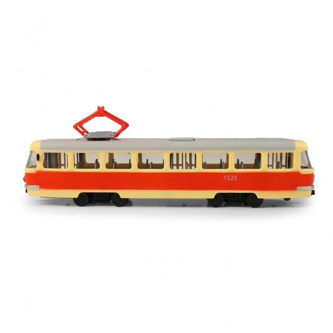 Tramvaj, ki napoveduje postajališča v češčini 28 cm BRNO