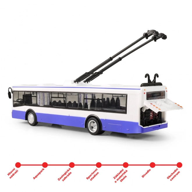Trolejbus, ki napoveduje postaje v češčini, 28 cm moder