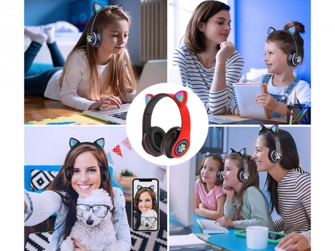 Brezžične slušalke bluetooth radio fm mp3 mačja ušesa led osvetlitev