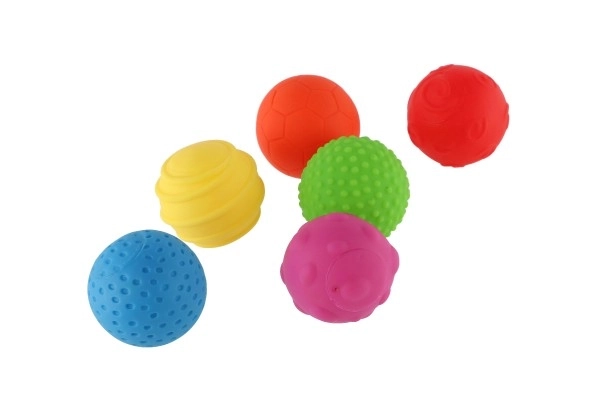 Set 6 gumijastih žogic s teksturo 6cm v škatli 6m+
