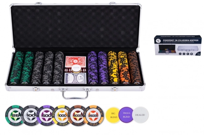 Set za poker v srebrnem kovčku z visokimi apoeni