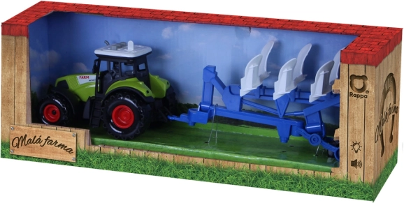 Plastični traktor s svetlobnimi in zvočnimi efekti z vlečno prikolico za oranje