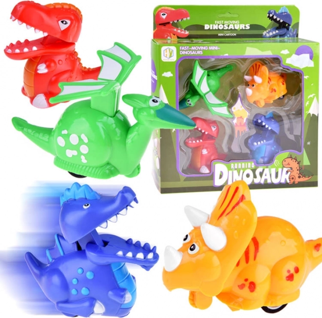 Set 4 voznih dinozavrov z mehanskim potiskom