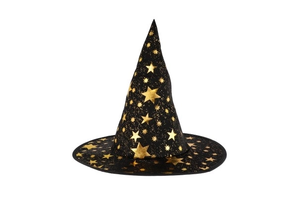 Čarovniški klobuk + ogrinjalo za otroke premer 38cm črno-zlati v vrečki karneval