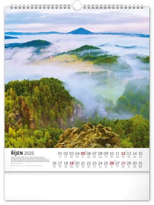 Stenski koledar NOTIQUE Češka republika 2025, 30 x 34 cm