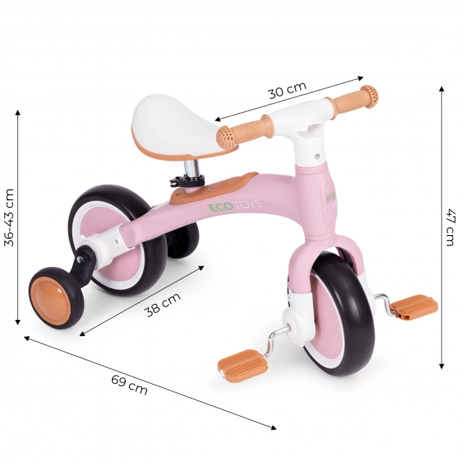 Ravnotežno kolo s pedali - vadbena kolesca 3v1 ECOTOYS – Roza