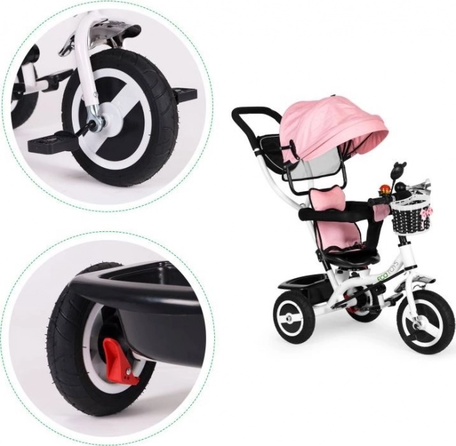 ECOTOYS Tricikel s streho in vodilno palico roza