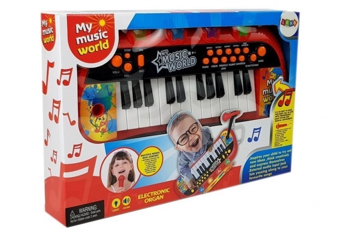 Tipkovnica Pianinko 24 tipke USB mikrofon rdeča