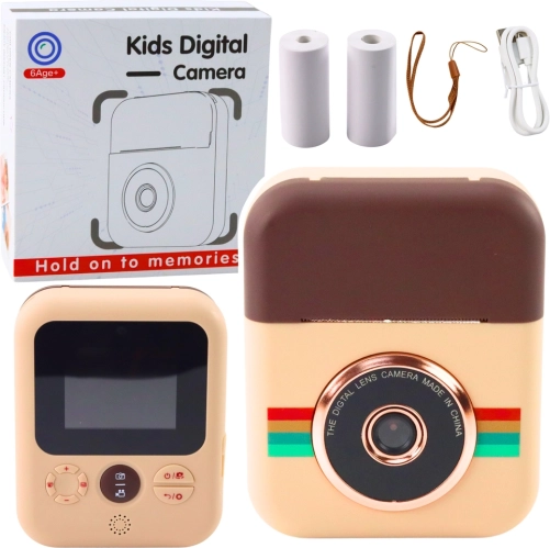 Otroški digitalni fotoaparat z instant tiskalnikom, rjav – 3 rolice papirja