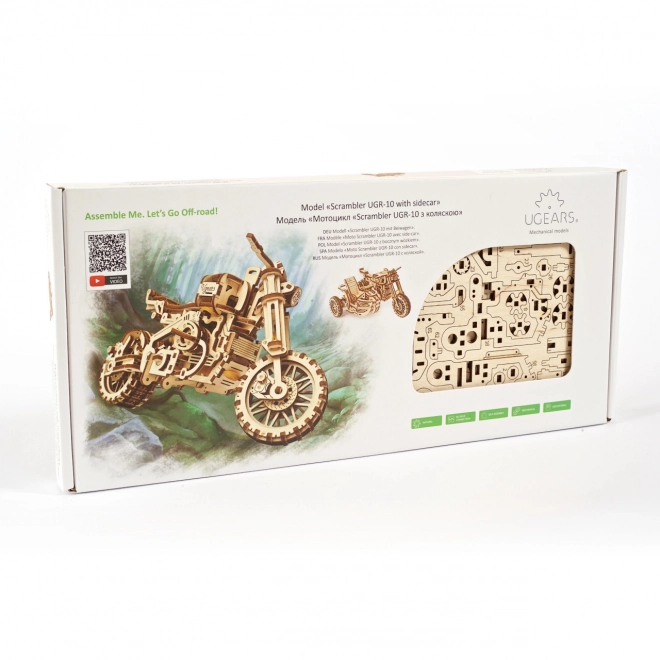 Ugears 3D puzzle Motocikel s prikolico 380 kosov